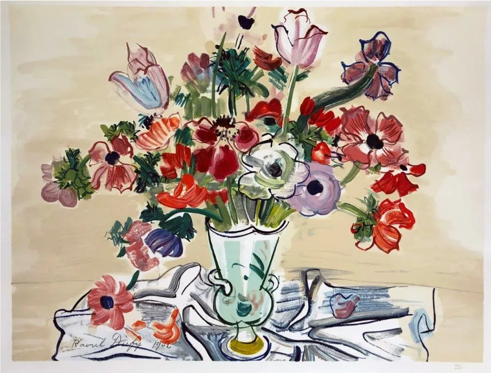 Lithografie Dufy - ANÉMONES (1942).