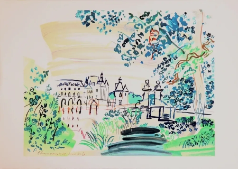 Lithografie Dufy - Le château de Chenonceaux