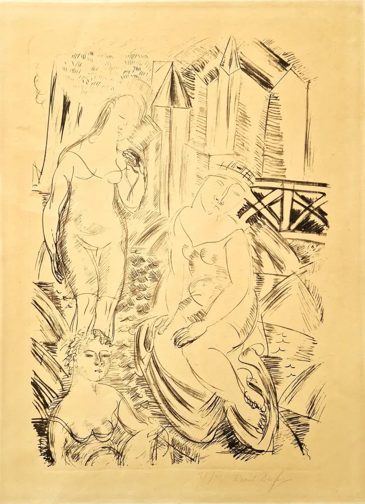 Lithografie Dufy - Trois baigneuses devant le port de Sainte-Adresse