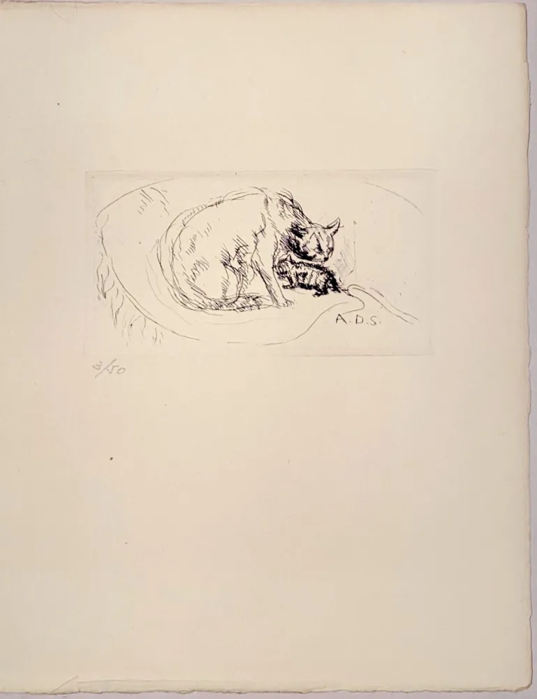 Gravure Dunoyer De Segonzac - La Chatte et son petit