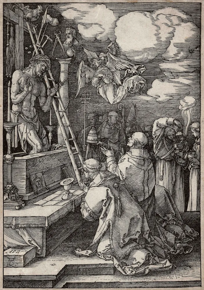 Houtsnede Durer - Die Messe des heiligen Gregor (The mass of St. Gregory)