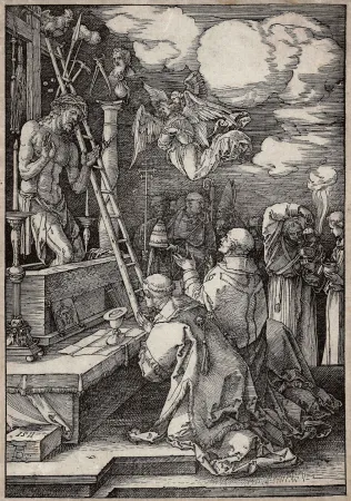 Houtsnede Durer - Die Messe des heiligen Gregor (The mass of St. Gregory)