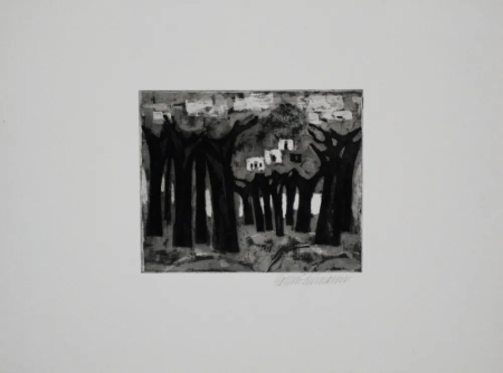 Aquatint Edelmann - Bäume am See