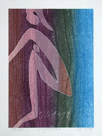 Houtsnede Eggenschwiler - Vogelfrau