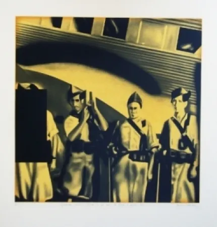 Lithografie Equipo Realidad - Legionarios ante un JUNKER en su vuelo de Africa a Sevilla 1936