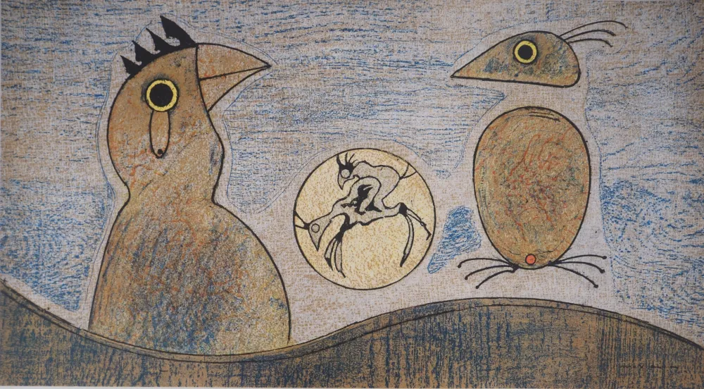 Lithografie Ernst - Rêve surréaliste : les coqs