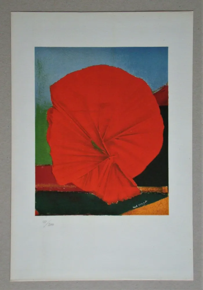 Lithografie Ernst - Rote Blume, 1960