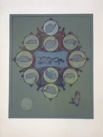 Lithografie Ernst - Singe poursuivi par un éléphant pour un vol de chapeau 