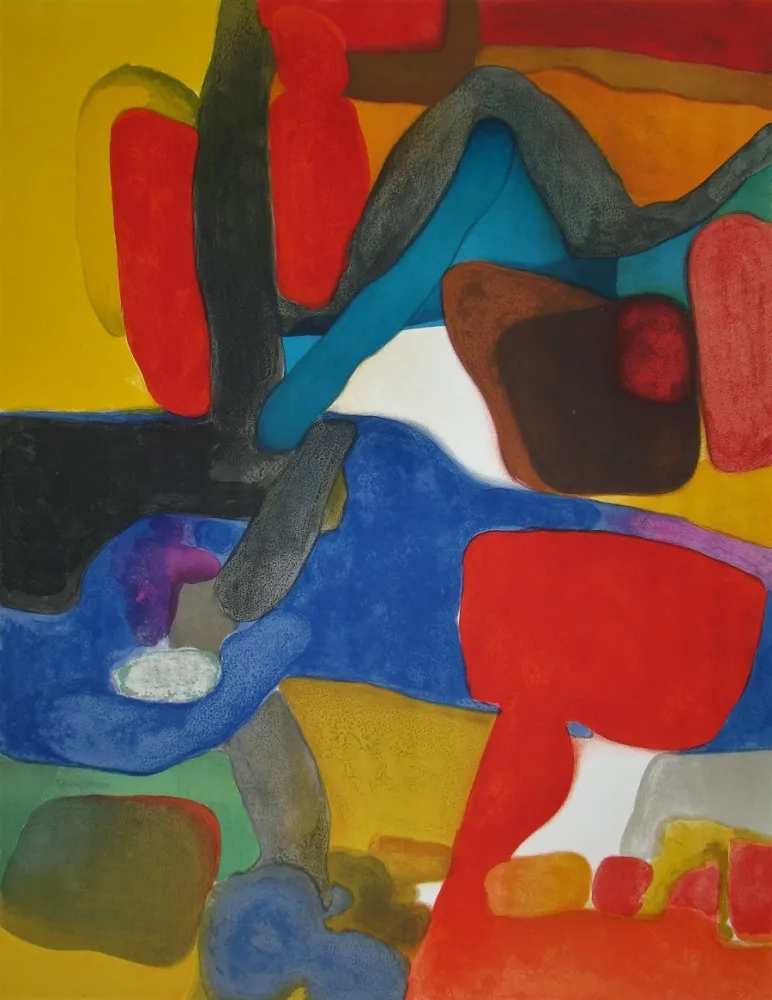 Lithografie Esteve - Composition rouge et bleu