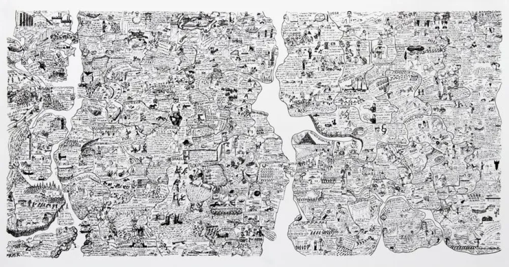 Zeefdruk Fahlström - Sketch for World Map from the Peace Portfolio