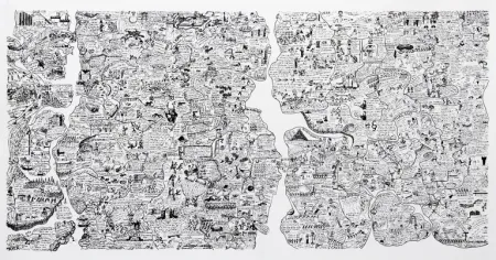Zeefdruk Fahlström - Sketch for World Map from the Peace Portfolio