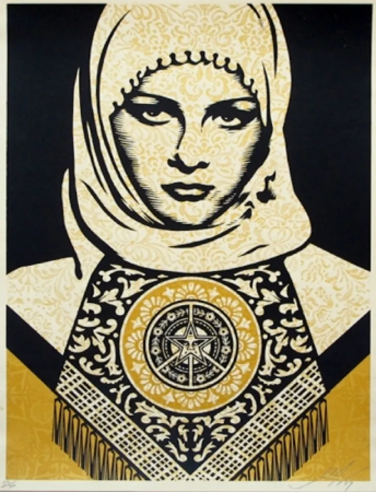 Zeefdruk Fairey - Arab Woman (Gold)