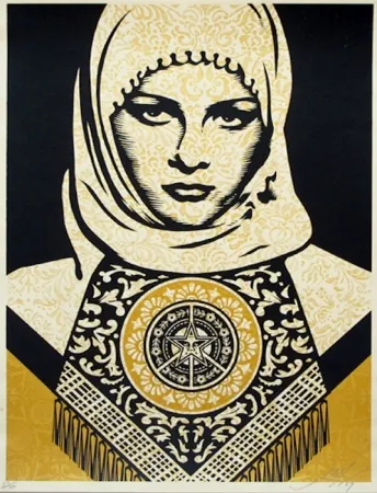 Zeefdruk Fairey - Arab Woman (Gold)