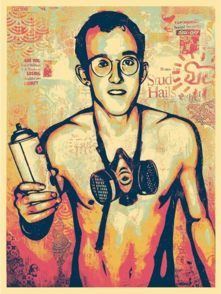 Zeefdruk Fairey - Keith Haring Canvas Print (Green)