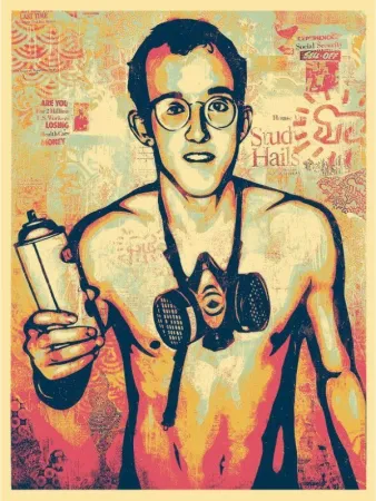 Zeefdruk Fairey - Keith Haring Canvas Print (Green)