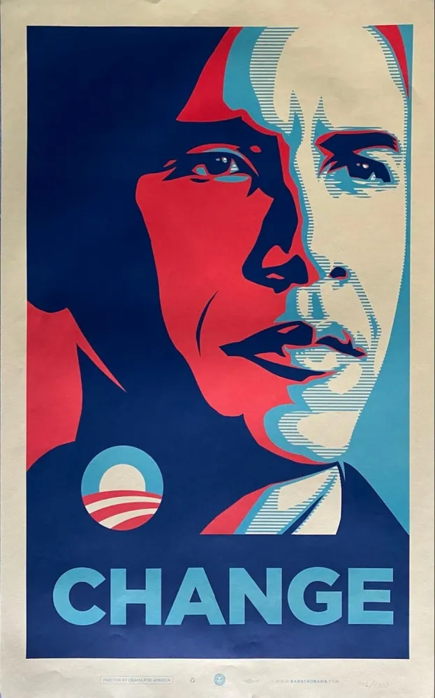 Zeefdruk Fairey - Obama Change