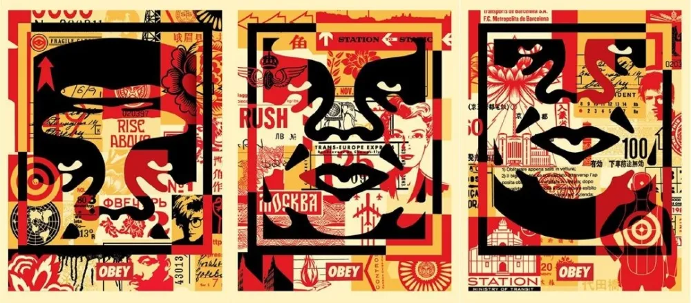 Lithografie Fairey - Obey 3 Face Collage