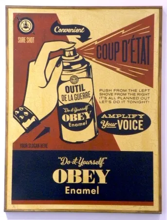 Zeefdruk Fairey - Obey Coup D'Etat (on wood)