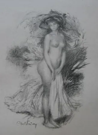 Lithografie Faivre - Baigneuse