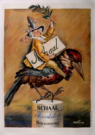 Lithografie Faivre - Schaal, Chocolatier, 1920 - Large lithograph poster!