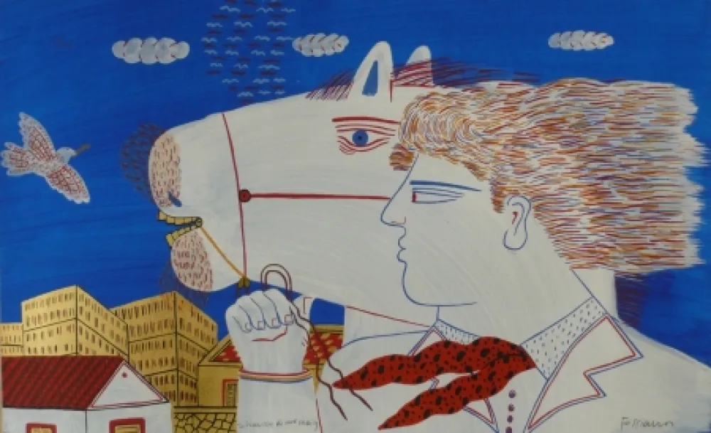 Lithografie Fassianos - Homme et cheval