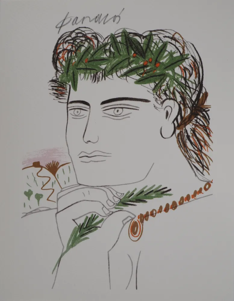 Lithografie Fassianos - Jeune homme à la couronne d'olivier