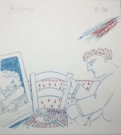 Lithografie Fassianos - Le poisson sur la chaise