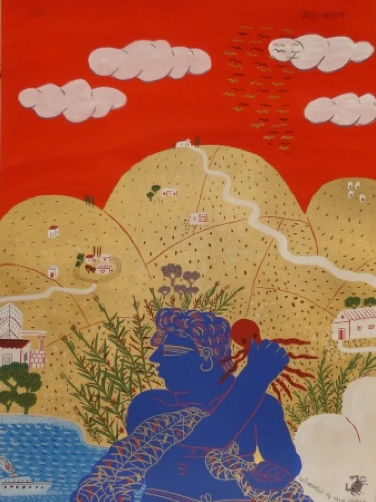 Lithografie Fassianos - Un pêcheur