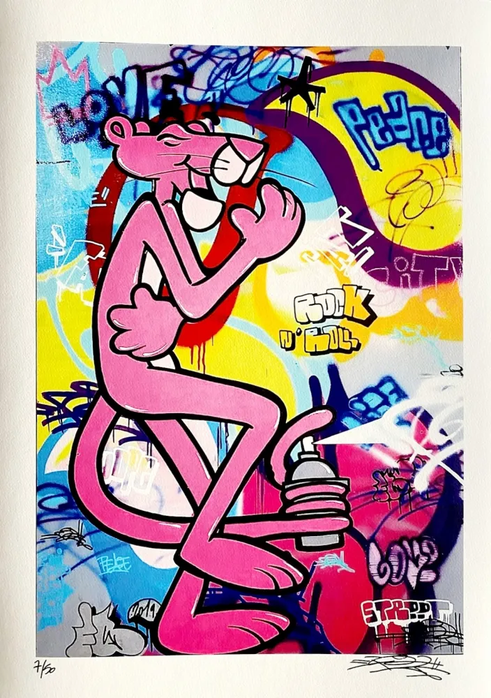 Lithografie Fat - Pink Panther Rock & Roll