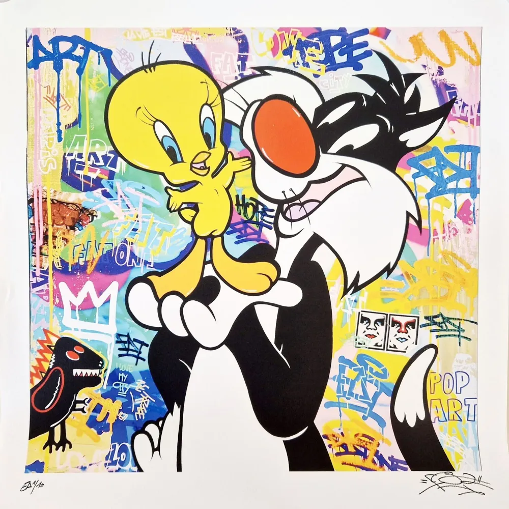 Lithografie Fat - Tweety & Sylvester