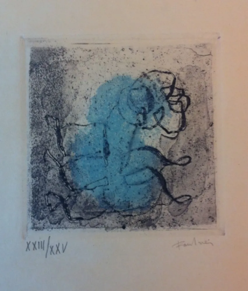 Ets En Aquatint Fautrier - Petit paysage vert et violet