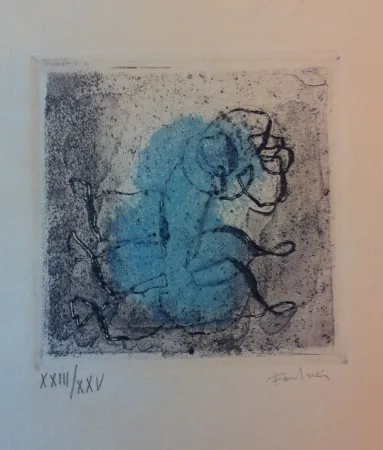 Ets En Aquatint Fautrier - Petit paysage vert et violet