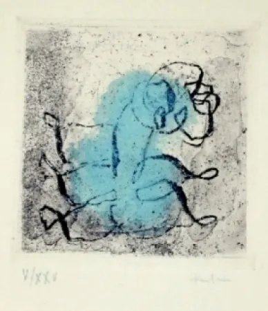 Ets En Aquatint Fautrier - Petit paysage vert et violet