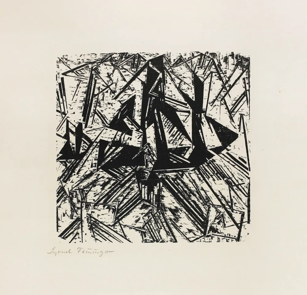 Houtsnede Feininger - Barke und Brigg auf See (Segler)