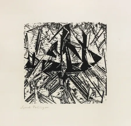 Houtsnede Feininger - Barke und Brigg auf See (Segler)