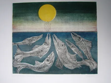 Ets En Aquatint Finsterer - Morgenstern >Fisches Nachtgesang<
