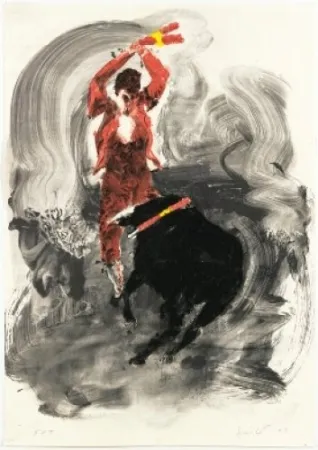 Lithografie Fischl - Corrida