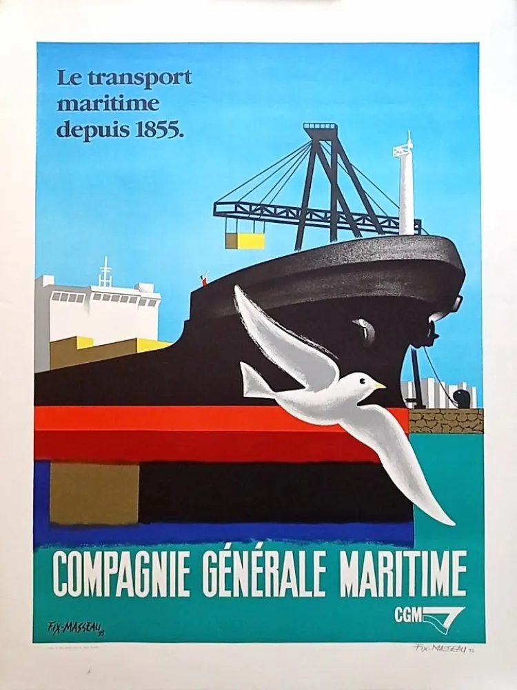 Lithografie Fix-Masseau - Pierre Fix-Masseau - Compagnie Generale Maritime, 1993 - Lithograph Hand signed!