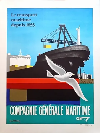 Lithografie Fix-Masseau - Pierre Fix-Masseau - Compagnie Generale Maritime, 1993 - Lithograph Hand signed!