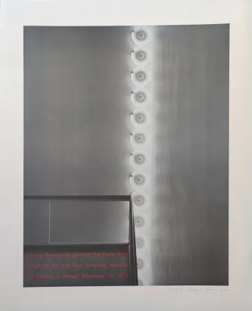 Zeefdruk Flavin - “cornered fl uorescent light from Dan Flavin in the institute for the Arts, Rice University,  Houston, from October 5 through November 26, 1972