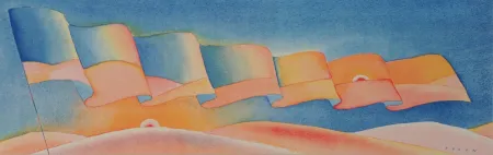 Zeefdruk Folon - Étendard au coucher de soleil