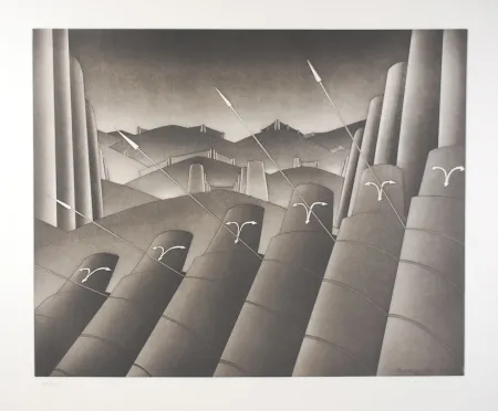 Ets En Aquatint Folon - La Menace I