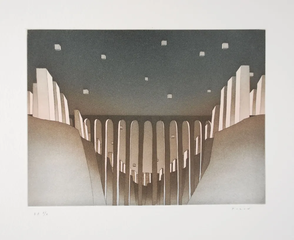 Ets En Aquatint Folon - Le viaduc