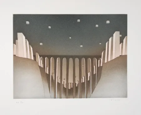 Ets En Aquatint Folon - Le viaduc