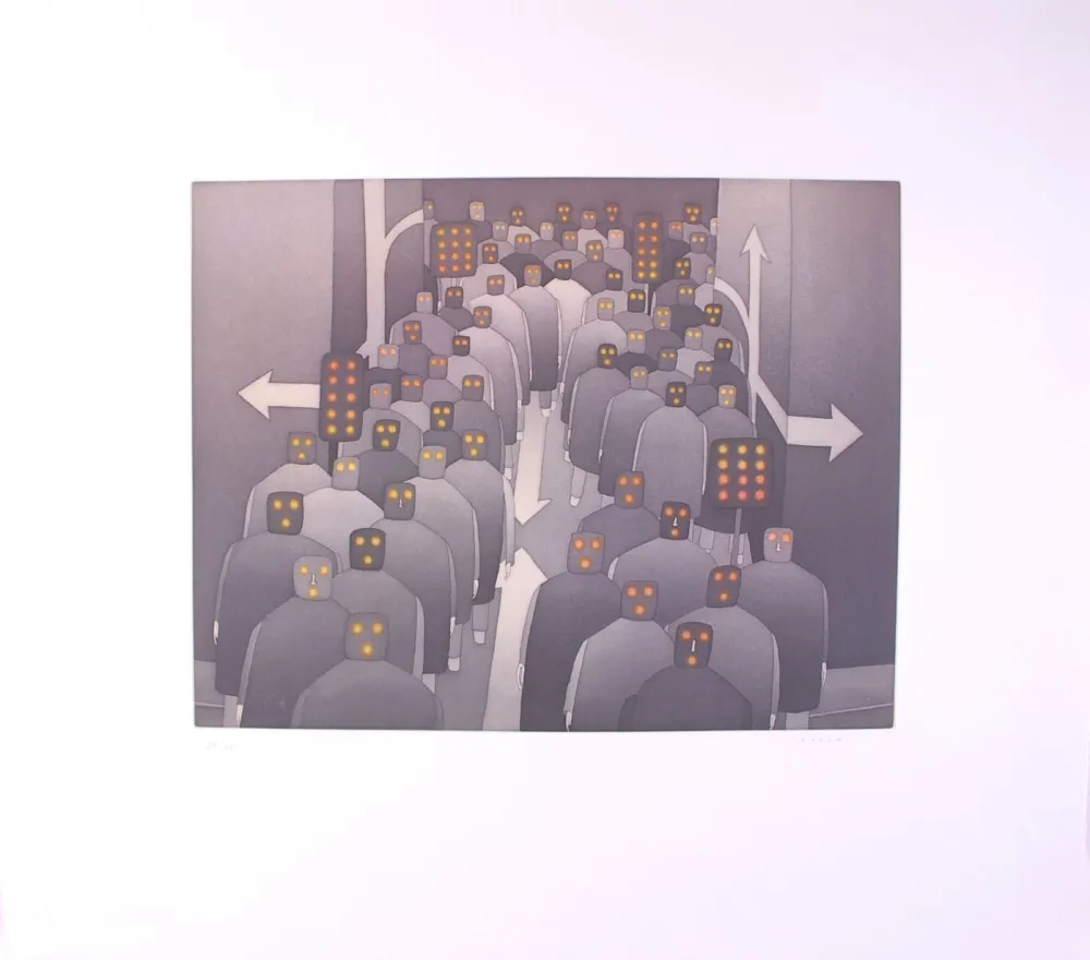 Ets En Aquatint Folon - The Crowd II - La Foule II