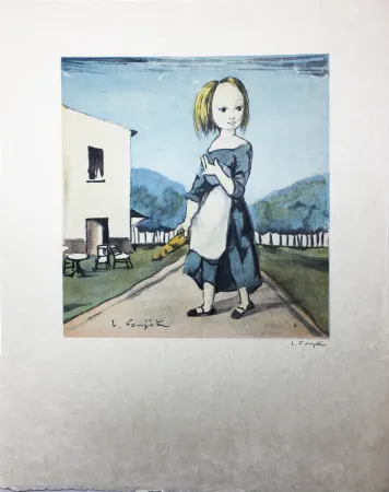 Lithografie Foujita - La jeune fille au pain (1963)
