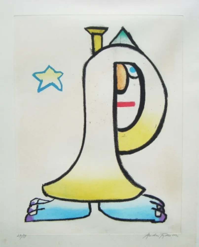 Ets En Aquatint François - Clown à la trompette