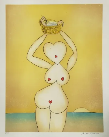 Ets En Aquatint François - Dame de coeur à la mer