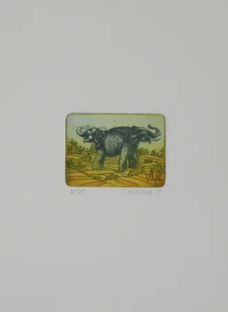 Ets En Aquatint Franke - Elefanten