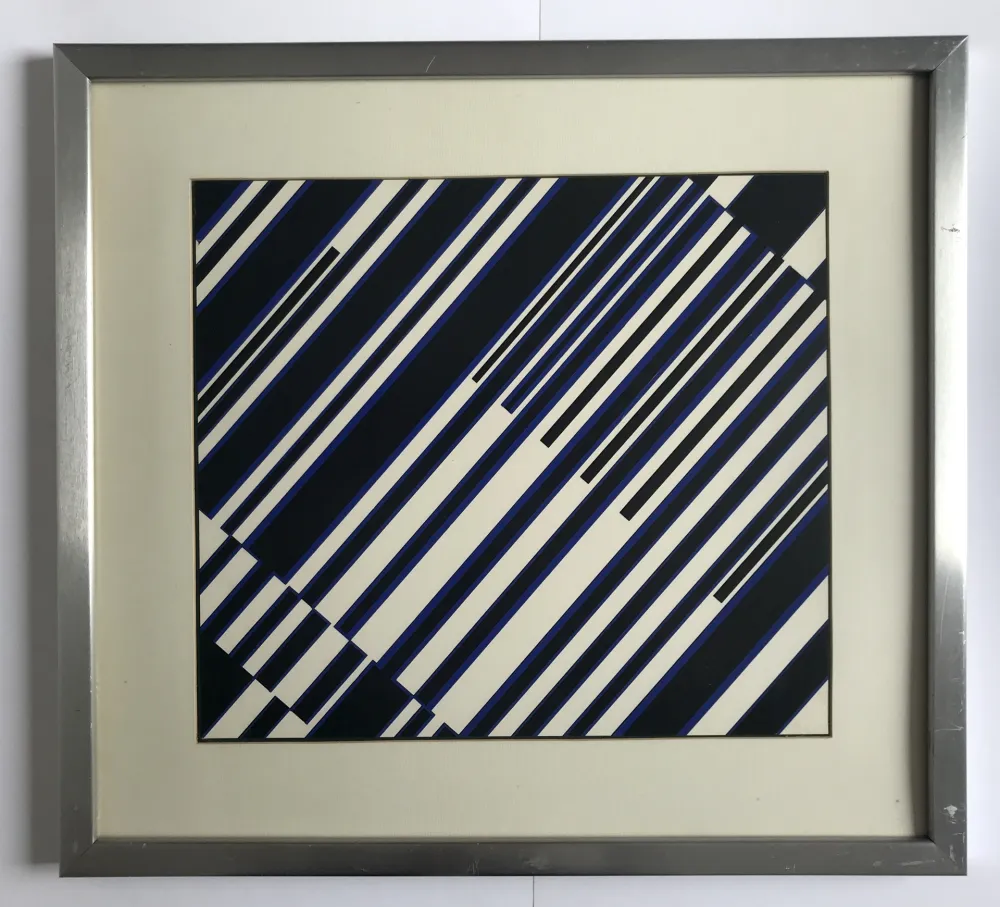 Zeefdruk Fruhtrunk - Sans titre (Progression à rayures en noir, blanc, bleu)